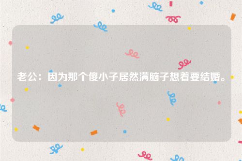 老公：因为那个傻小子居然满脑子想着要结婚。